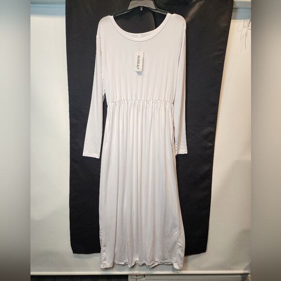 New White Maxi Sleeve Casual T-Shirt Dress Soft Pockets Stretch Dress Size XL - Picture 2 of 7